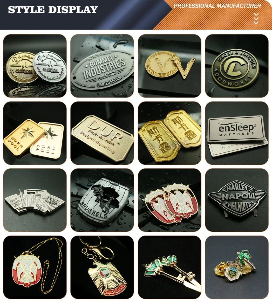 Metal Craft Advertising Brand Logo Product Label Pet Medallion Car Number Emblem Plate Coin Key Tag Fob Anime