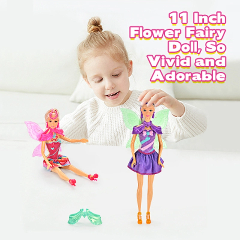 Wholesale Kids Hot Selling Plastic Princess Doll Girls Children Flying Dolls 11 Inch Half Flower Fairy with Wings 30cm Barbie