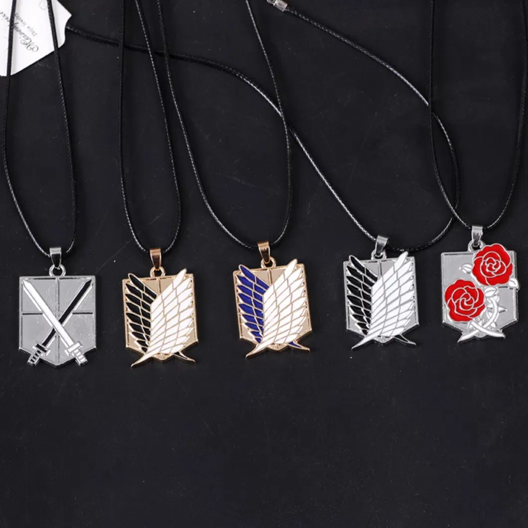 Promotional Fashion Customized Design Round Bead Key Chain Anime Attack on Titan Stainless Steel Name Tag Necklace